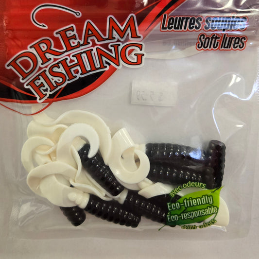 Dream Fishing 3" Grubs - Black/White Tail
