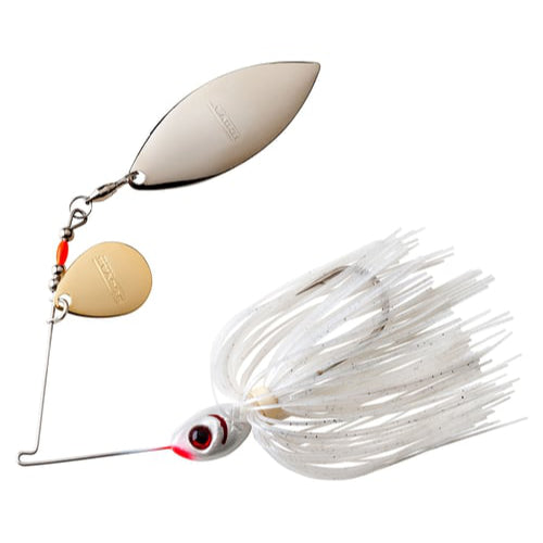 BOOYAH Spinnerbait - 3/8 oz Double Feuille de Saule PRL Blanc/Argent Satiné