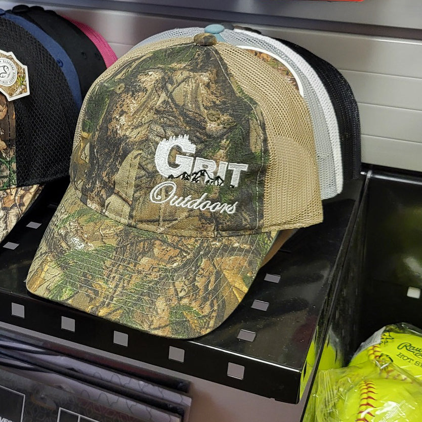 Grit Outdoors Trucker Snap Back Hat - Camo/Tan